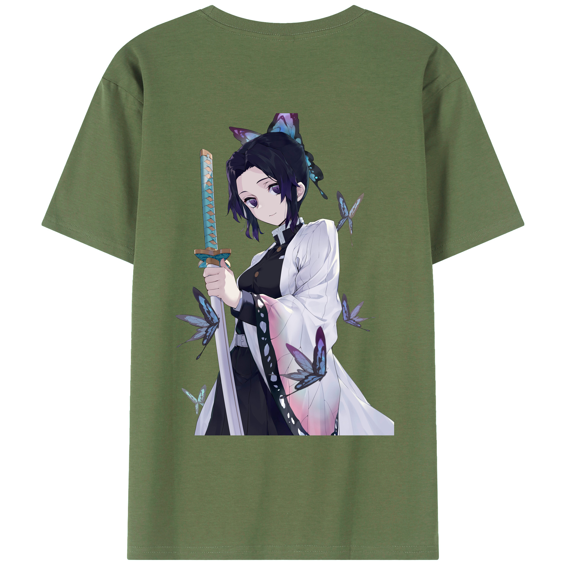 （画像用） 鬼滅の刃（きめつのやいば）蟲柱-胡蝶 しのぶ／こちょう しのぶ Kochou Shinobu 綿100％ メンズ半袖Tシャツ（バックプリント） 通気性